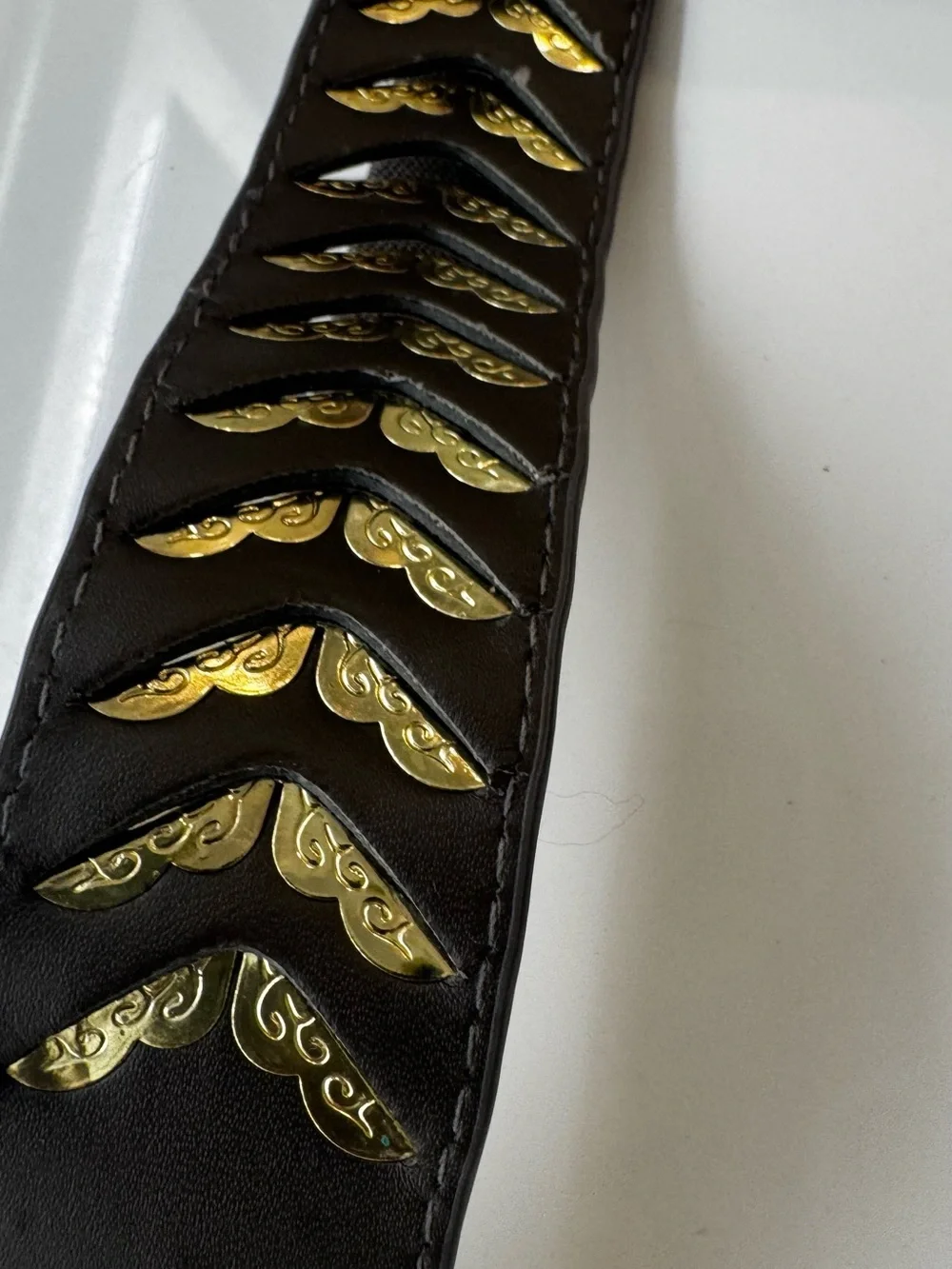 H&M Gray Belt with Gold Chevron Embellishments